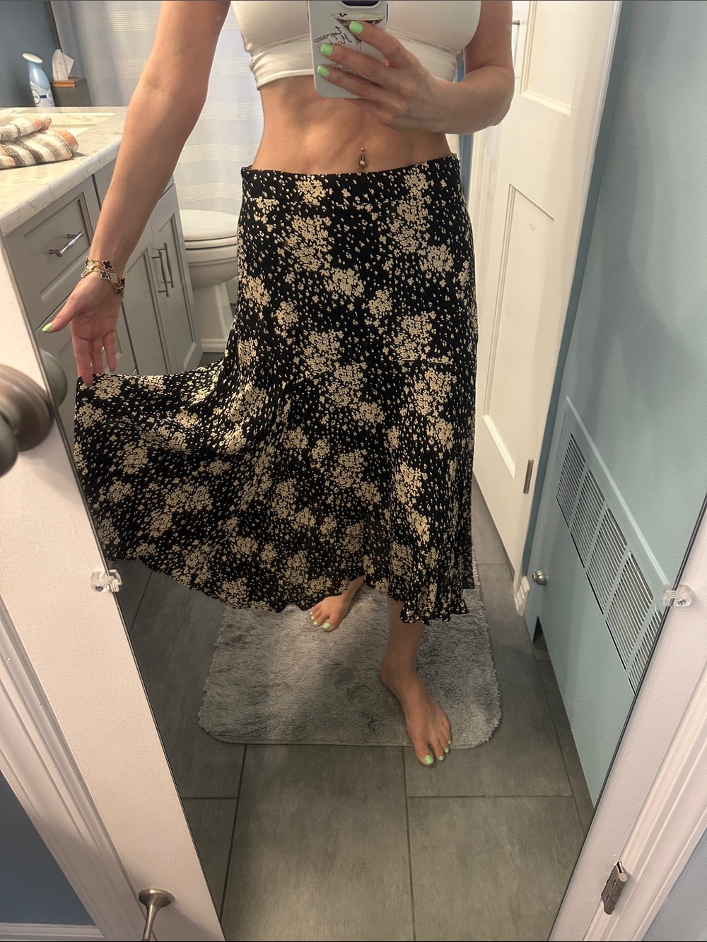 Dress Forum Black and Cream Floral Print Skirt